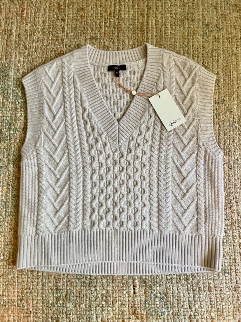 Quince Womens 100% Australian Merino Wool Cable Sweater Vest XS Silver Birch NWT